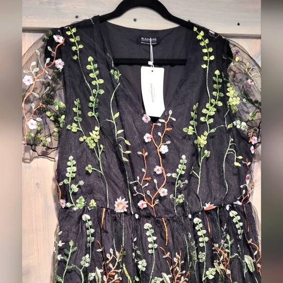NWT Bloomchic Floral Embroidered Mesh Elastic Waist Dress Size 18/20 - Picture 4 of 12